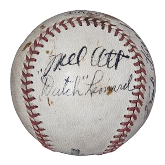 1940s MLB Stars Multi Signed Baseball With 5 Signatures Including Mel Ott & Frank Frisch (PSA/DNA)
